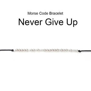 Inspirational Never Give Up Handcrafted Silver Black Unisex Morse Code Bracelet